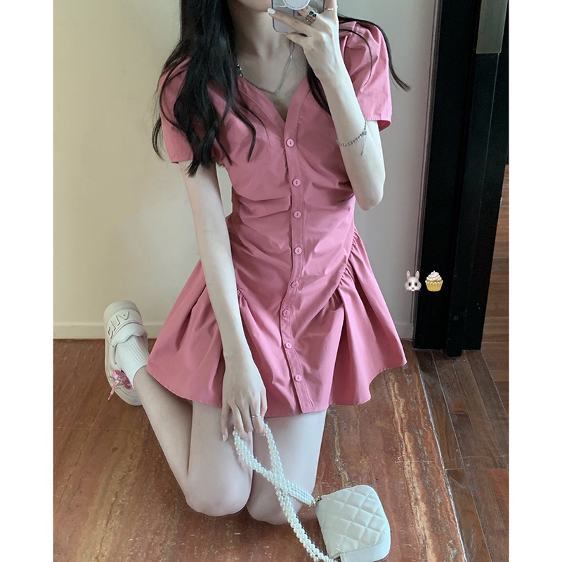 Suhao Small Pink Shirt Dress Rok A-Line Rok