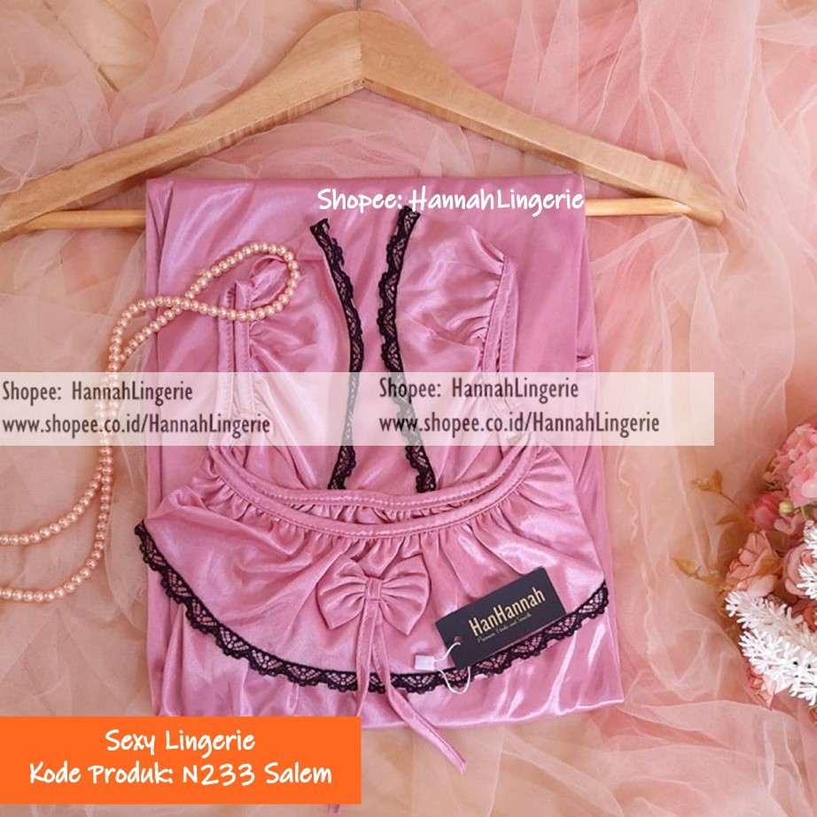 M L XL Baju Tidur Cantik Original Hannah Lingerie Wanita Lingering Linjeri Saten Satik Silk N233