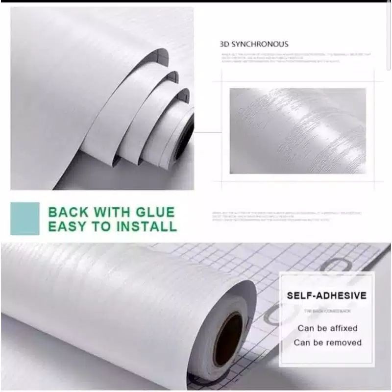 Wallpaper Dinding Sticker Dinding Serat Kayu Putih Polos Berserat