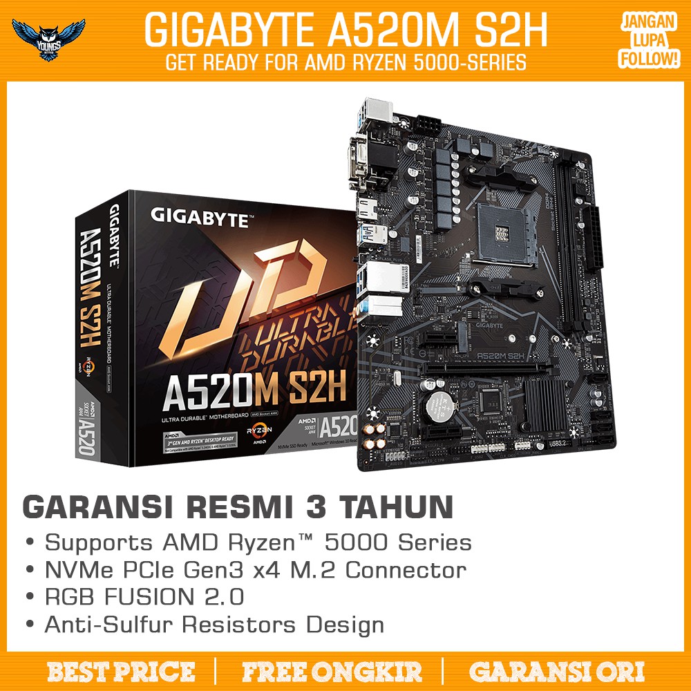 GIGABYTE A520M S2H | AM4 AMD A520 DDR4 Motherboard