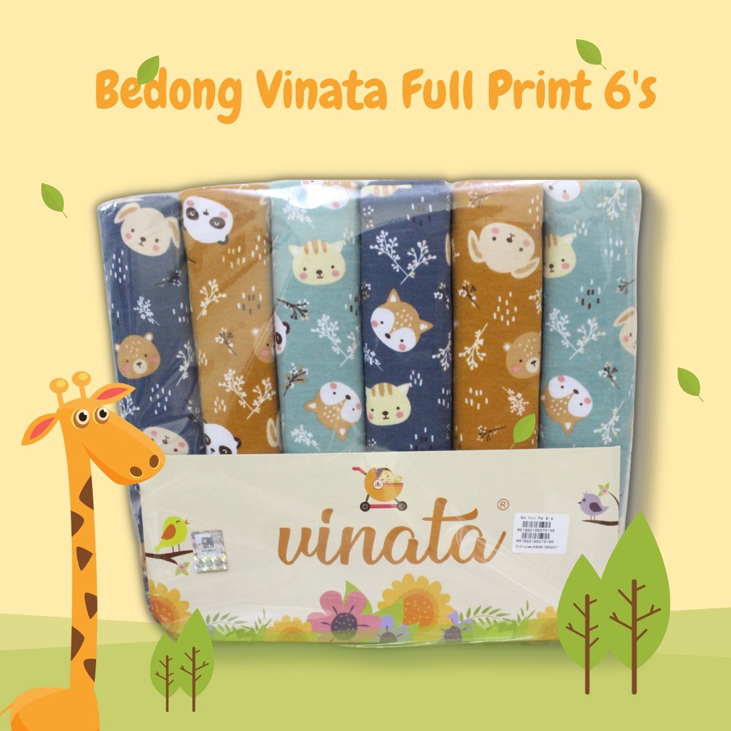 BEDONG BAYI VINATA FULL PRINT ISI 6 BAHAN LEMBUT DAN HALUS