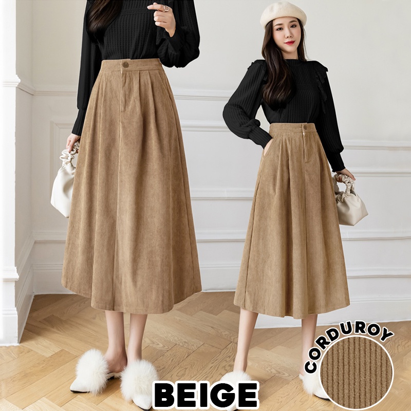 KARAKOREA 319 Corduroy Velvet Skirt/Korean Women Skirt/Maxi Skirt