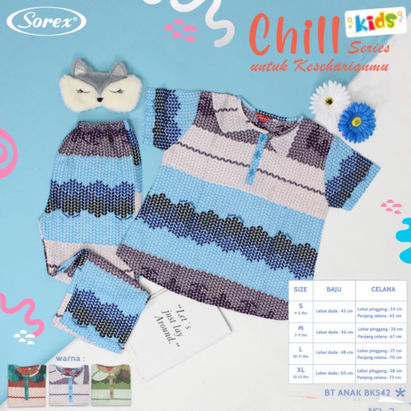 Sorex Kids BK 542 Baju Tidur Anak perempuan 1 Set Atasan pendek + Celana Panjang chilli Series Piyama