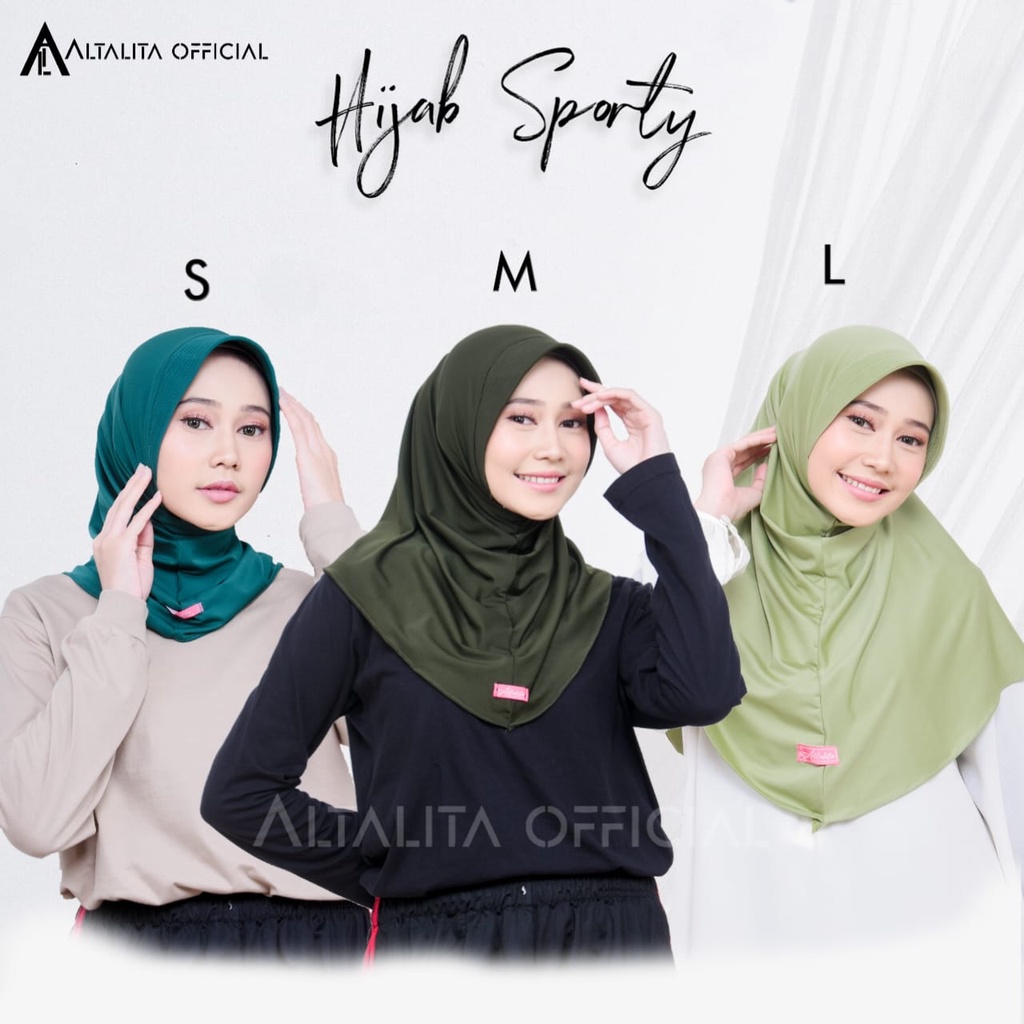 Altalita - Hijab Sport Bergo Instan All Size Ukuran S M L Jersey Premium | Jilbab Sporty Instan Olahraga Volly Futsal Senam Terbaru | Kerudung Sekolah Instan Menutup Dada