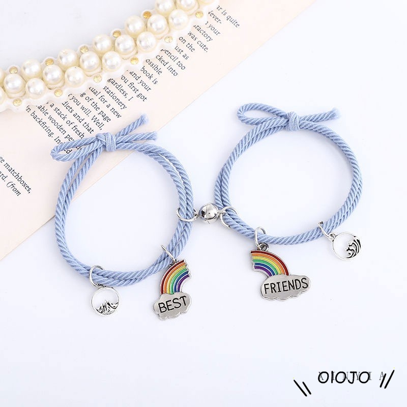 2 Pcs Gelang Couple Magnet Pasangan Liontin Kreatif Pesona Gelang Perhiasan Hadiah Kekasih/ Couple Magnetic Attract Braided Pasangan Gelang Tali Magnetik