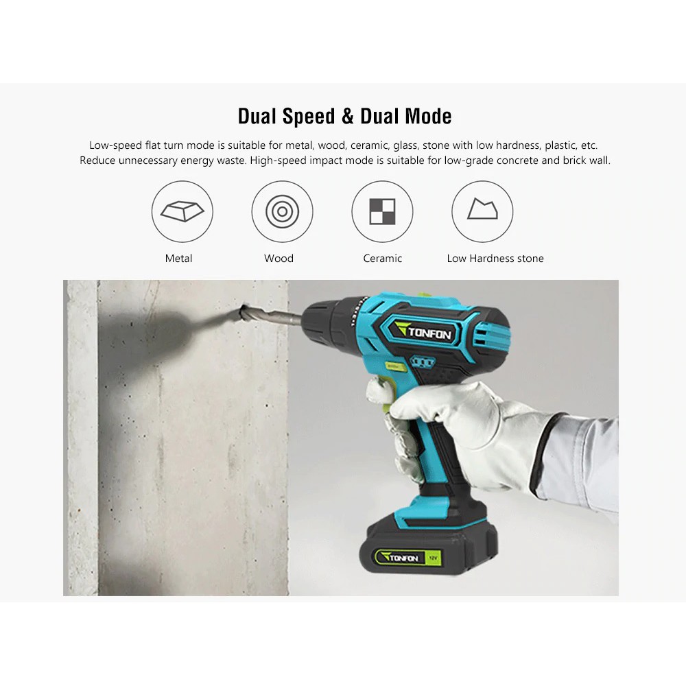 XIAOMI TONFON - 12V Electric Cordless Screwdriver Impact Power Drill