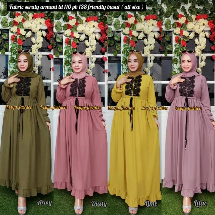 serena maxi ceruty bebydoll / gamis syarii  ceruty renda impor /gamis ceruty terbaru