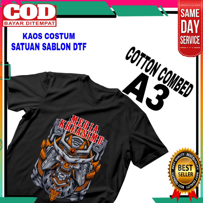 SABLON KAOS SATUAN PRINT DTF KAOS HITAM A3 / PRINT KAOS SATUAN / CETAK KAOS SATUAN A3