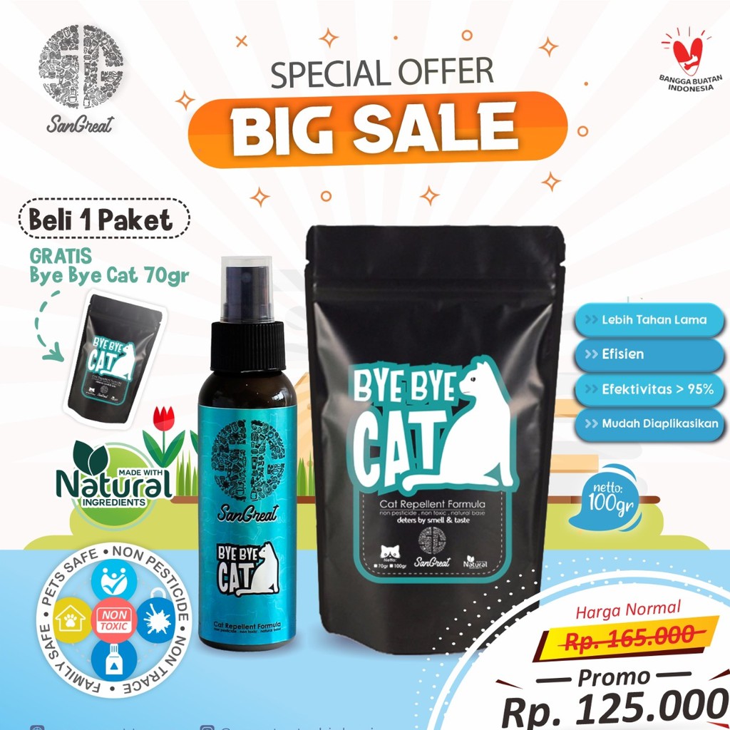 Alat pengusir kucing kapur barus organik anti kucing dan semprotan kucing organik Paket Pengusir Kucing Bye Bye Cat Paket Gel 100 gr, 70 gr dan Spray 100 ml untuk mengusir kucing liar bandel berak pup pipis sembarangan