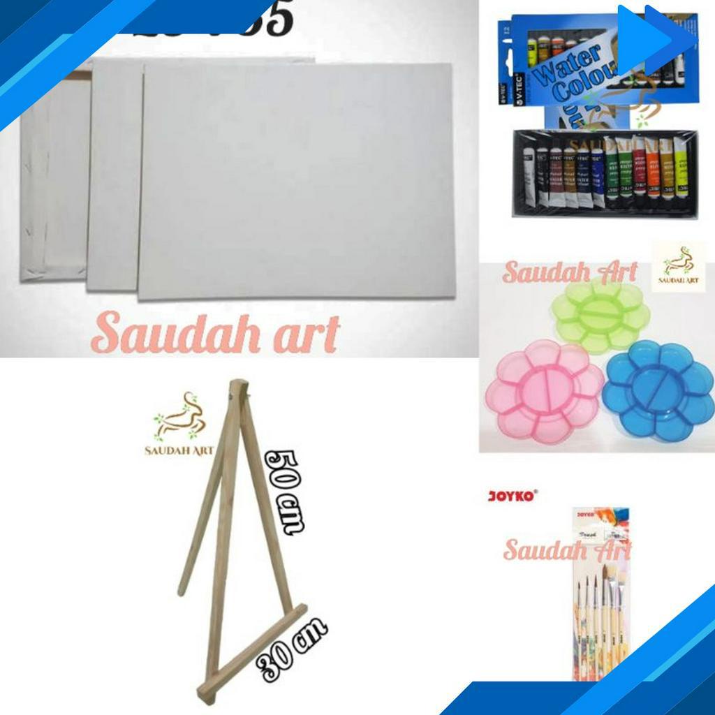 

TERBARU Paket Lukis Lengkap kanvas 25x35kuaspaletcat air 6mleasel 3x5
