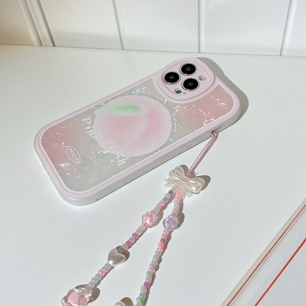 Case Pelindung Warna Pink Peach Dengan Rantai Ikatan Simpul Untuk Iphone 11 8 7 Plus SE2 XS XR 12 13 Mini PRO MAX