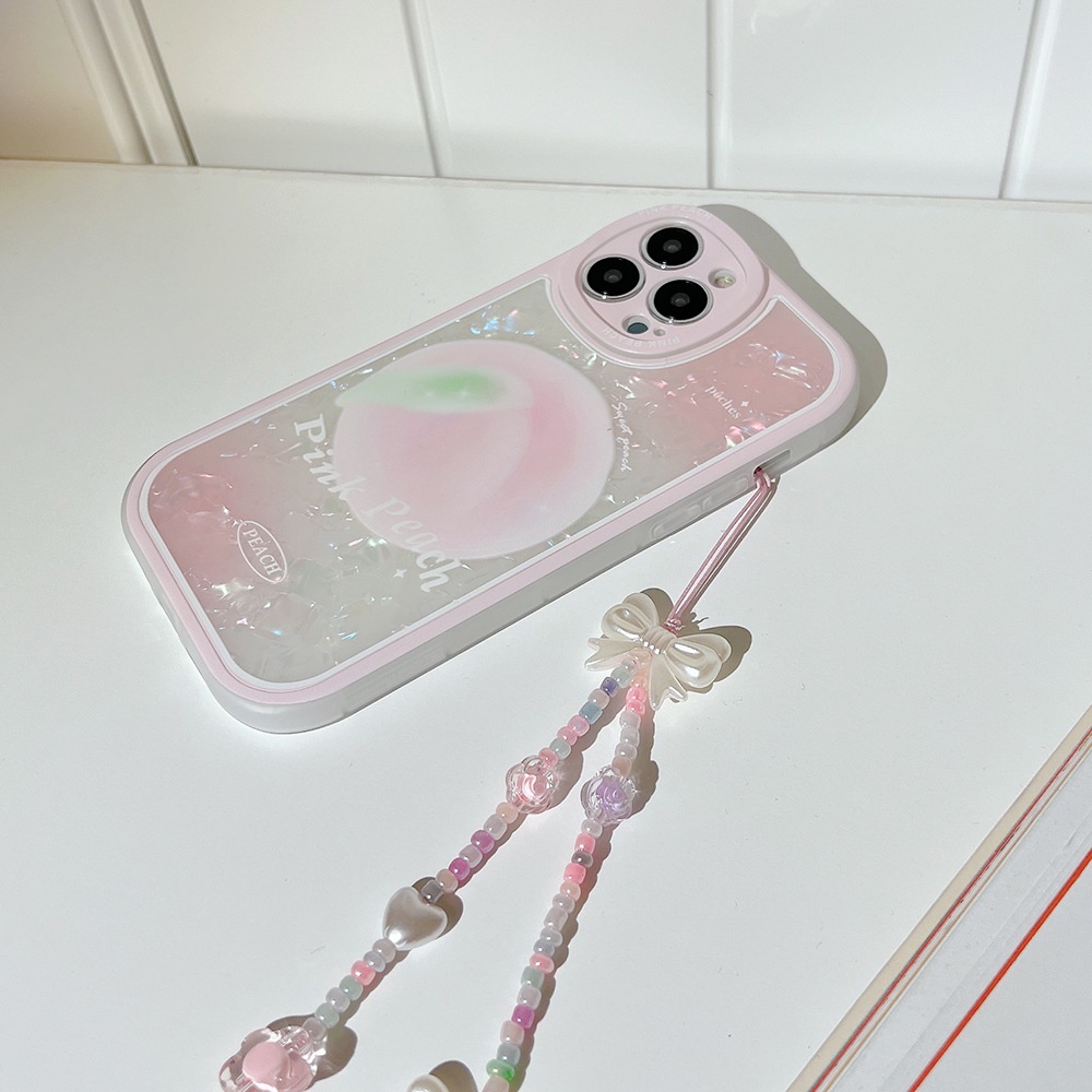 IPHONE Musim Panas Pink Peach Ponsel Cover Motif Kerang Manik-Manik Rantai Case Pelindung Untuk Iphone7 8 PLUS X XR XS 11 12 13 14 Mini PRO MAX SE 2020