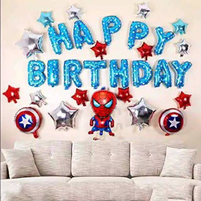 Spiderman Birthday Set/Balon Karakter/balon ulang tahun 31 + Lem balon