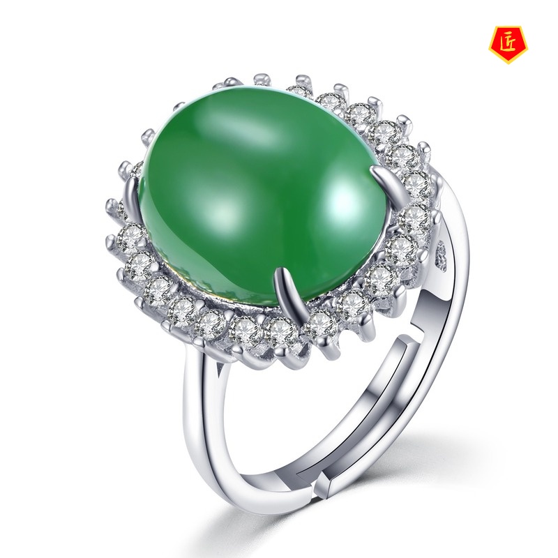 [Ready Stock]Emerald Ring 925 Silver Ethnic Style Elegant Fashion Temperament