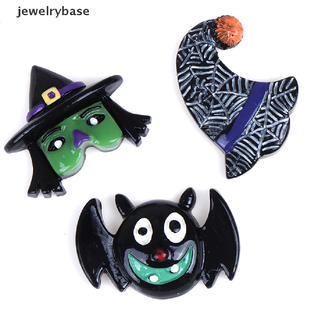 10 Pcs cabochon flatback Desain Labu Hantu Halloween Bahan resin