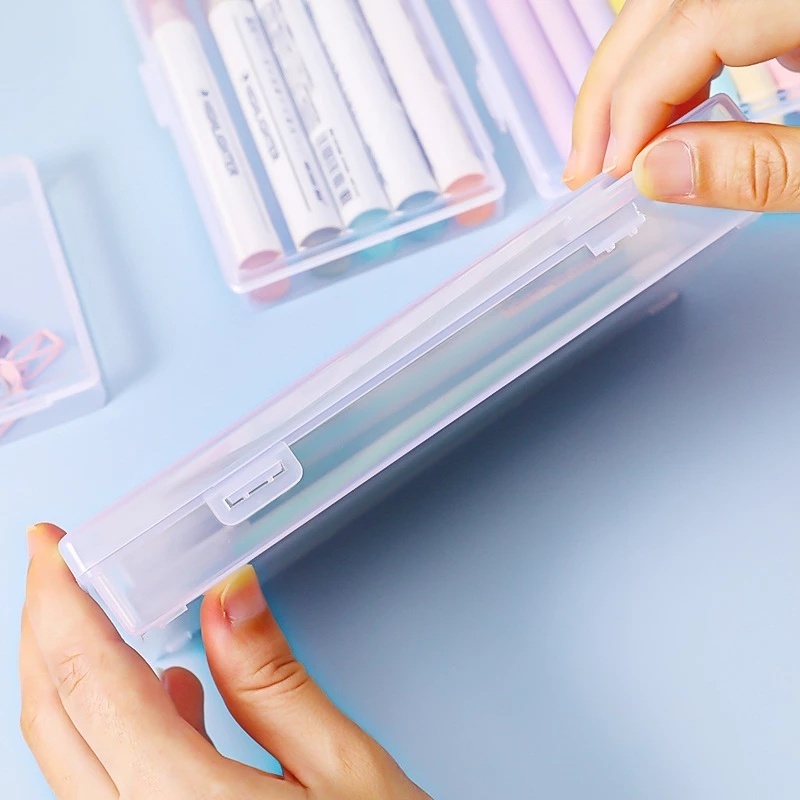 [1pc Transparent Desktop Stationery Organizer Clear Pencil Box ][ Tape Stickers Storage Case][Table Desk Classification Box][Tape Pen Holder Plastic Box ][Desktop Classification Label Organizing Mini Box]