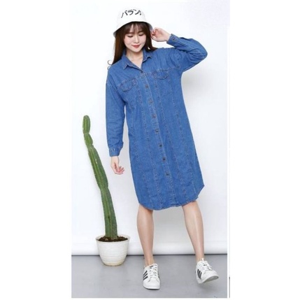 DENIM DRESS | MIDI DRESS | DRESS JEANS WANITA | DRESS LENGAN PANJANG | DRESS TUNIK | TUNIK JEANS WAN