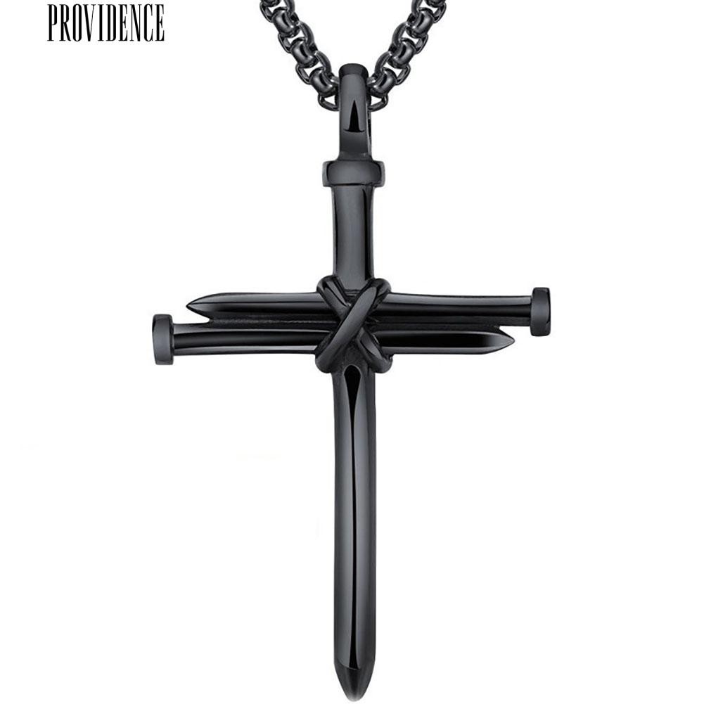 Providence Titanium Steel Cross Pendant Long Chain Necklace