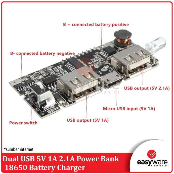 POWERBANK MODULE DUAL USB 5V 1A 2.1A WITH LCD POWER BANK MODULE