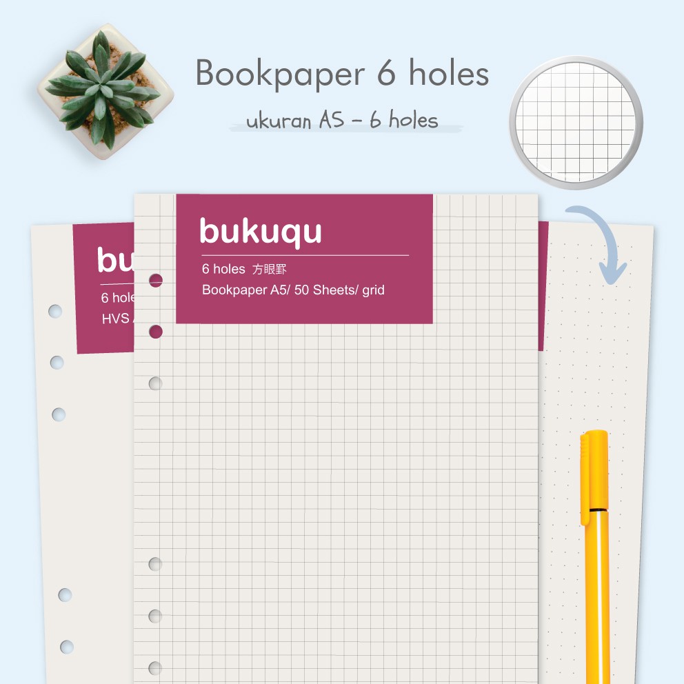 

Bookpaper A5 Loose Leaf 6 holes/ Grid/ Dotted/ Kertas File