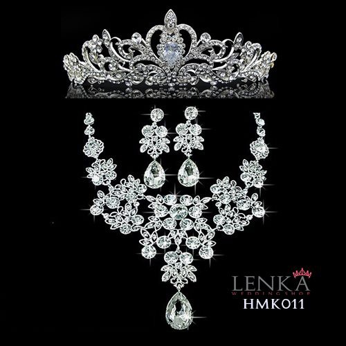 Paket Crown Kalung Anting Crystal l Aksesoris Royal Wedding Lenka - HMK011