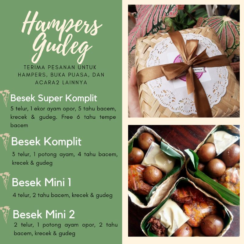 

Paket Gudeg Yogya Besek Hampers Bingkisan Krecek Telur Ayam Opor Tahu Tempe Bacem