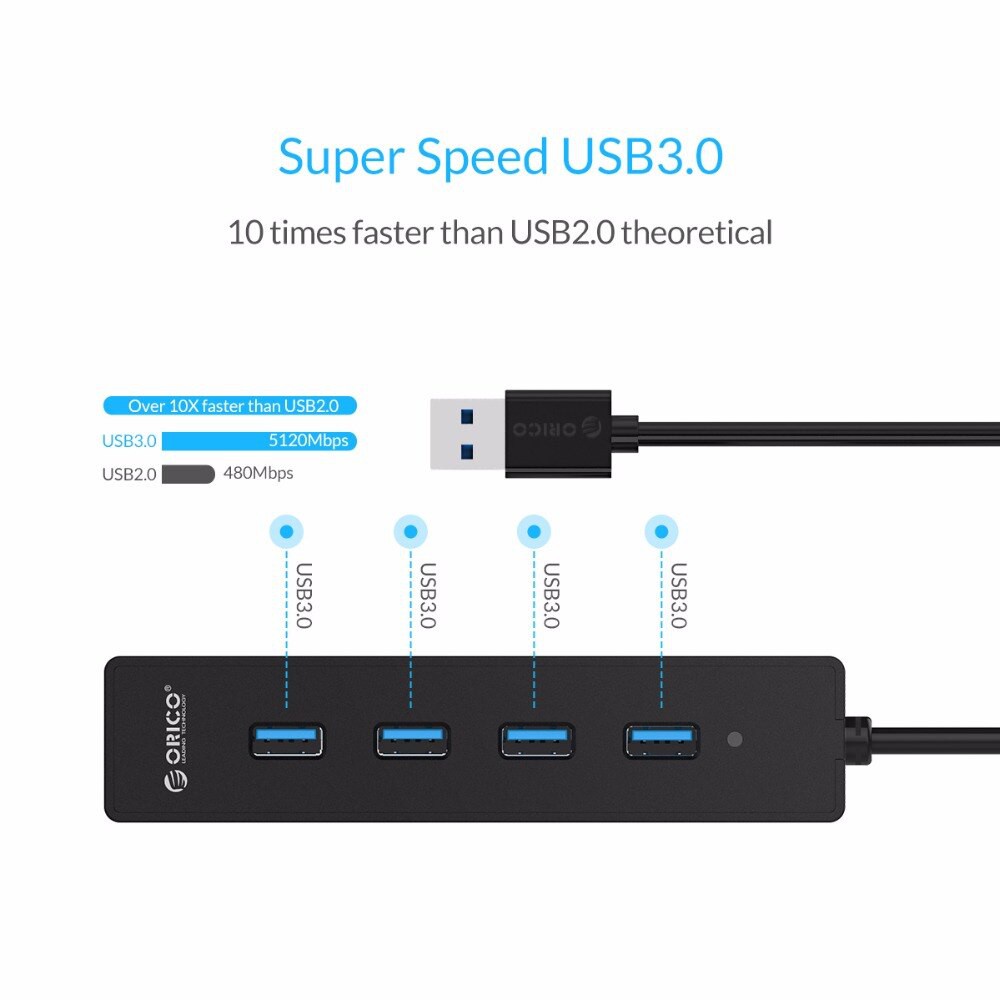 ORICO Ultra Slim 4 Port Plus Switch USB 3.0 Hub / W8PH4