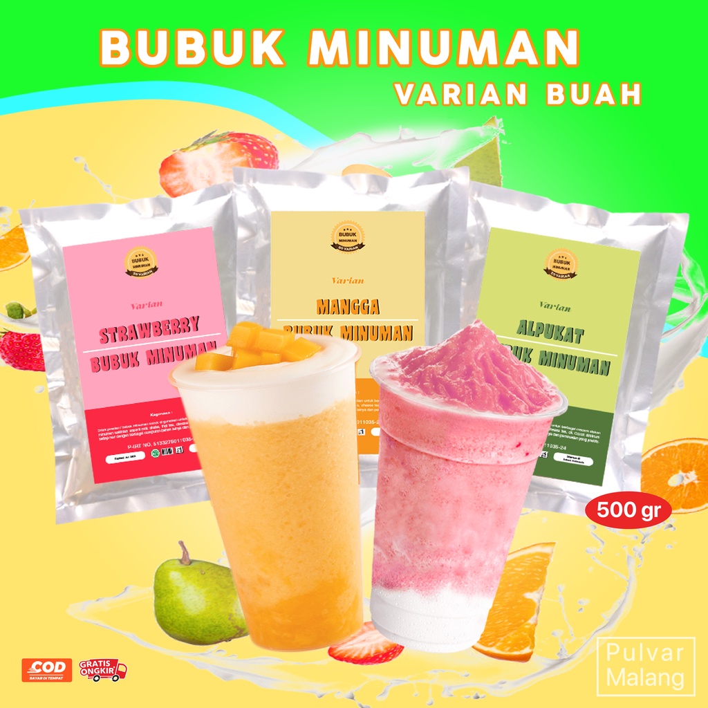 BUBUK MINUMAN RASA / BUBUK MINUMAN ANEKA RASA 500GR / BUBUK MINUMAN KEKINIAN / BUBUK MINUMAN INSTAN / BUBUK MINUMAN VARIAN BUAH / DRINK POWDER 500g