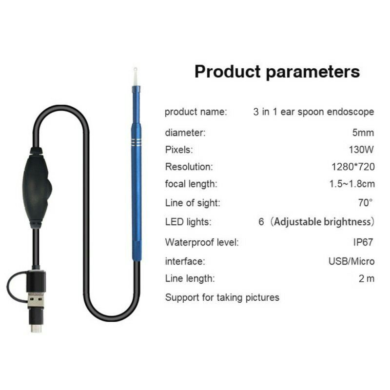 TaffOmicron 3 in 1 Kamera Endoscope HD Visual USB Earpick With 6 LED i96