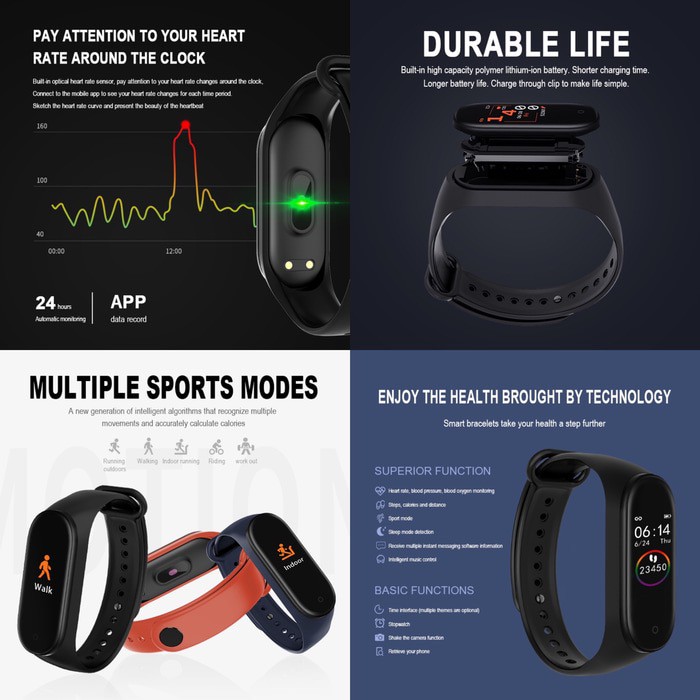 M4 SMART BRACELET NEW VERSION 2019 BLOOD PRESSURE IP67 HD SCREEN