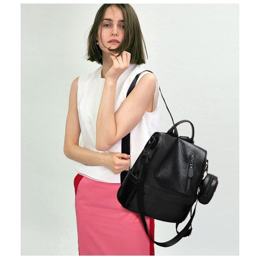 BJ16122 (2IN1) - BLACK/BROWN - TAS RANSEL FREE POUCH BEST SELLER PU LEATHER KULIT SINTETIS TAS WANITA FASHION IMPORT MODIS ELEGAN TERMURAH TERLARIS TERBARU BAGSTORE JAKARTA TAS BATAM ELJ6122 JT1065 VC88233 CR7453 BQ3077 LT1942 ZC1444