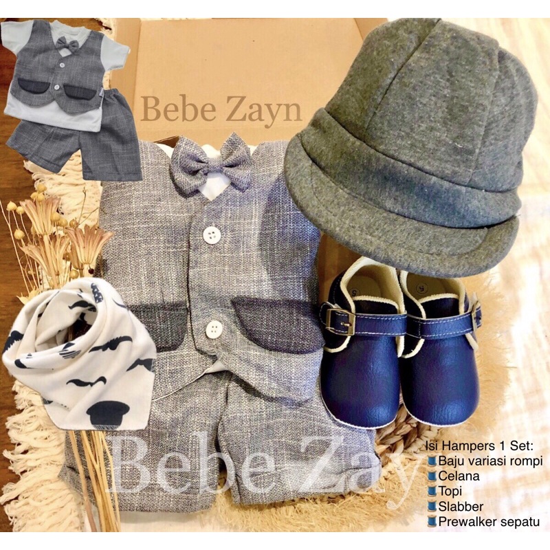 {BEBE ZAYN} Hampers baby/ hampers bayi/ baby gift/ kado bayi/ baby newborn/ Baby Boy/ Baby Boy Set-Tuxedo Barca Ashgrey