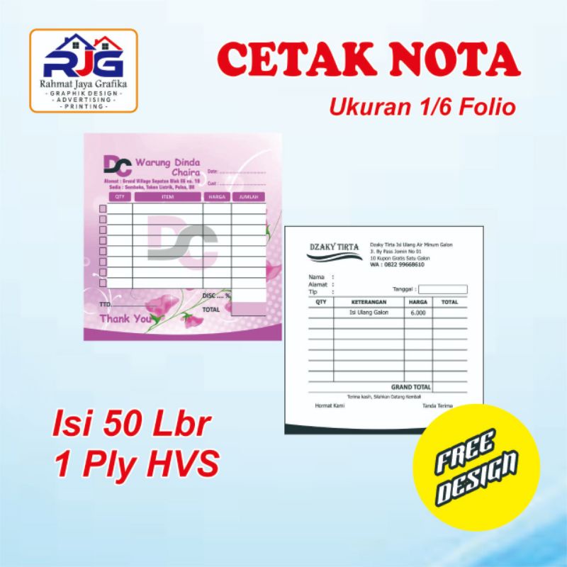 

NOTA CUSTOM, NOTA OLSHOP NAMA SENDIRI, 1 PLY U. 1/6 FOLIO, NOTA LAUNDRY, NOTA BON KONTAN MURAH