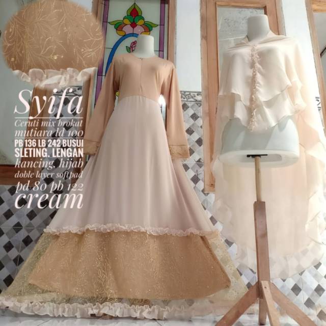 Gamis syfa burkat bawah mix ceruty atasan jersy