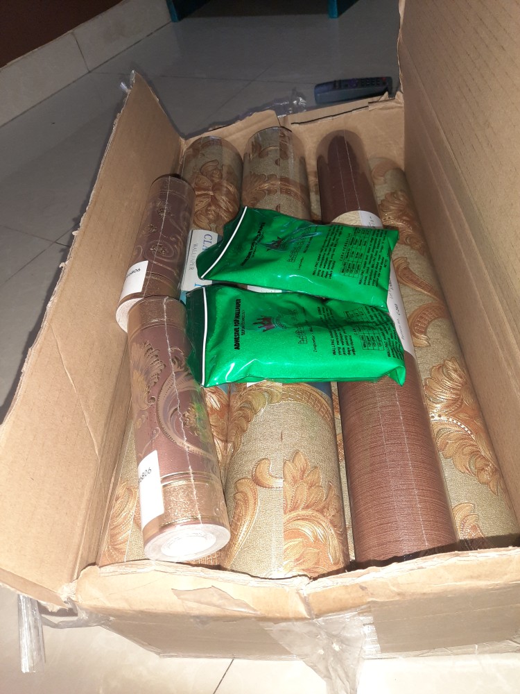 Wallpaper Dinding Klasik Biru Cream Gold Abu Mewah Emboss