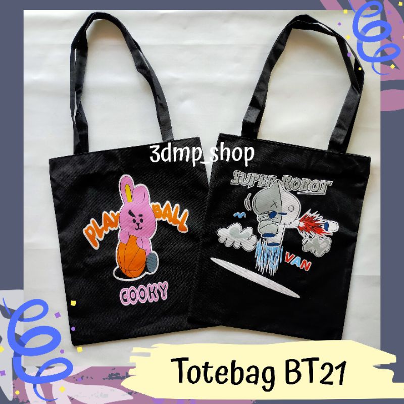 Totebag Bt21 hitam resleting