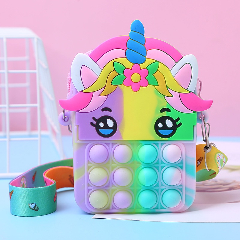 【COD】New unicorn lucu Mainan dekompresi silikon anak-anak Dompet koin tas messenger anak-anak mainan anak perempuan