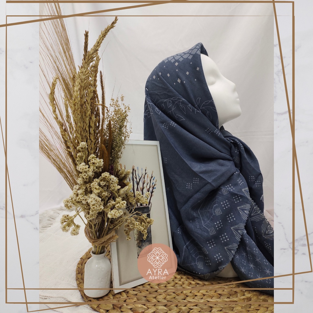 HIJAB SYARI SEGIEMPAT KERUDUNG JUMBO MOTIF JILBAB BESAR KERUDUNG JUMBO LASERCUT 130 cm JILBAB SYAR'I 130cm azzura Aubrey-E Denim