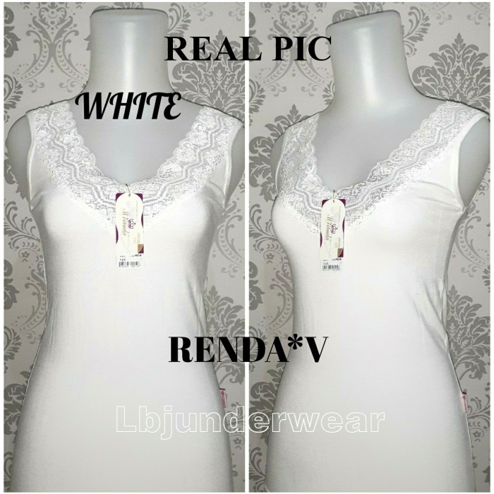 tank top wanita renda v miranda - CREAM