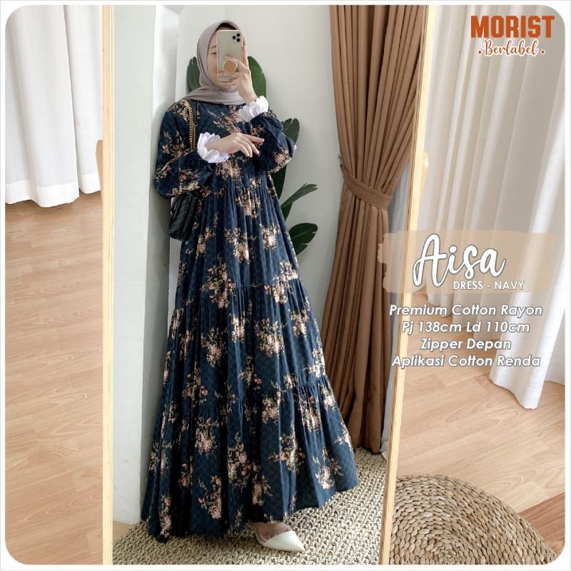 AISA NAVY DRESS BY MORIST BERLABEL/DRESS NAVY/HOME DRESS/GAMIS NAVY/DRESS BIRU/DRESS RAYON MOTIF