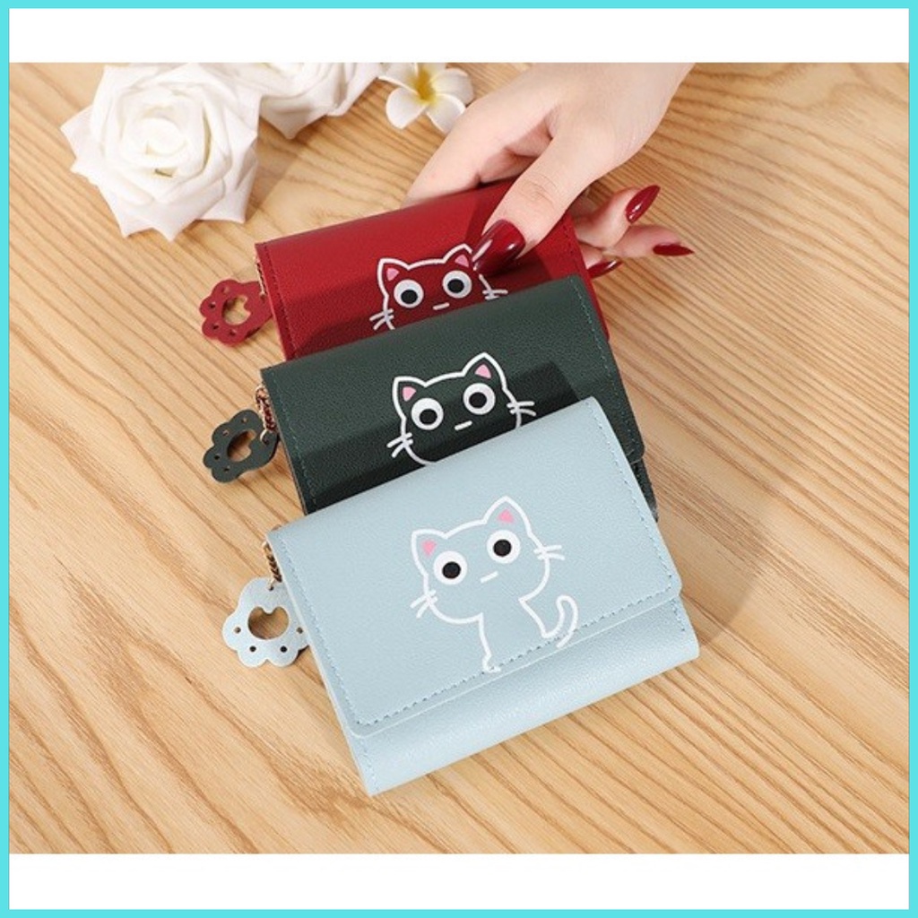 Dompet Anak Perempuan Lucu Lipat Pendek Mini Gambar Kucing