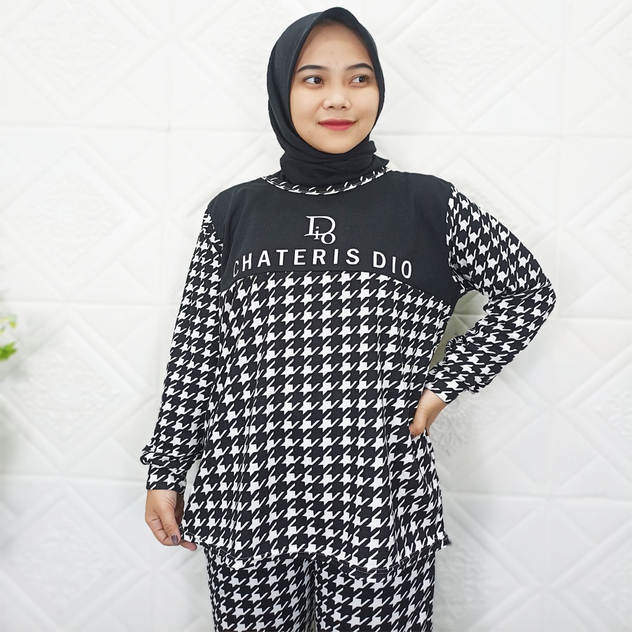 SETELAN HOUNDSTOOTH CELANA + BAJU C.DIO SET CARLINA
