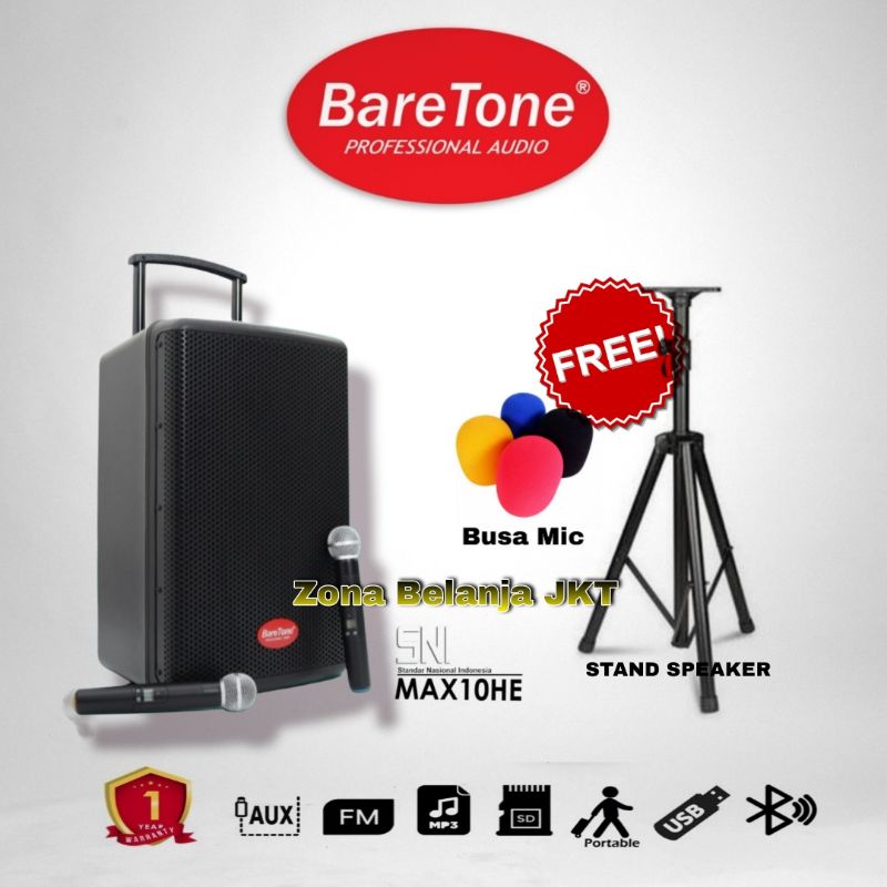 SPEAKER PORTABLE AKTIF WIRELESS MEETING BARETONE 10 INCH MAX 10HE BLUETTOOTH ORIGINAL