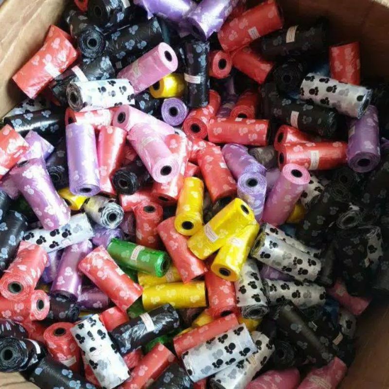 Plastik Poop Bag 1 Roll Isi 15 pcs Kantong Taik Kucing Plastik Kotoran Anjing Poop Bag Hewan Peliharan Kantong Sampah Warna Warni