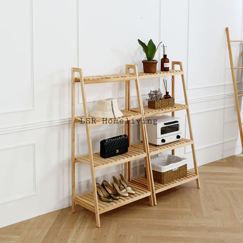 Ladder Shelf - 4 Tingkat / Rak Serbaguna / Rak susun / Rak Bunga / Rak Buku / Rak Sepatu Kayu
