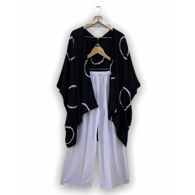Setelan Shizuka Cardigan Shibori Mix Kulot Kolor White