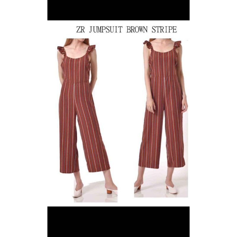 (Preloved) Ori Zara Plaid Brown Jumpsuit Original