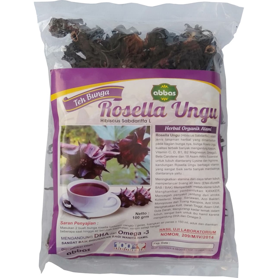 

PROMO !!! Rosela ungu teh seduh bunga rosela / rossela/ rossella / kemasan plastik100 gram