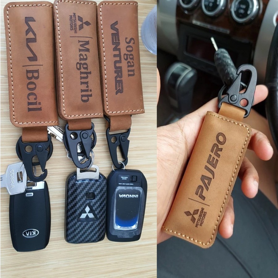 Gantungan STNK Kulit (FREE GRAFIR NAMA ) - Dompet STNK Kulit Sapi Asli - Dompet Kumci Carabiner Slim -DSK-CHB-06