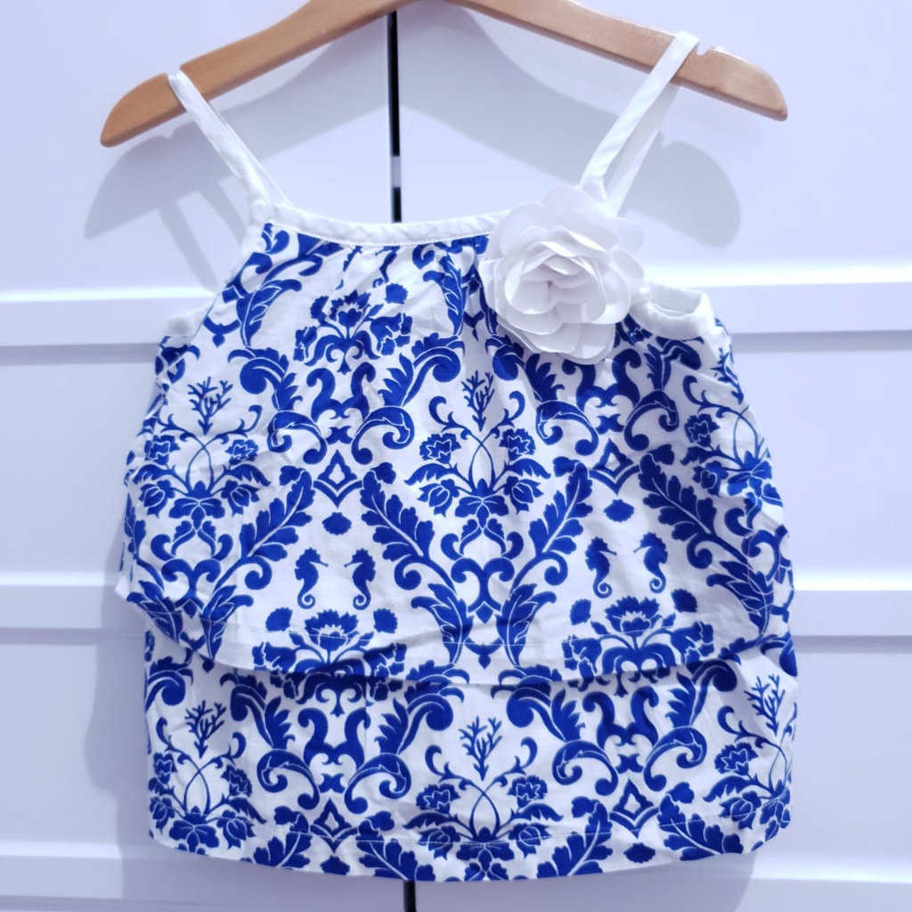 Janie and Jack Tank Top - Blue Royal Top with White Flower 6-12M 18-24M 3